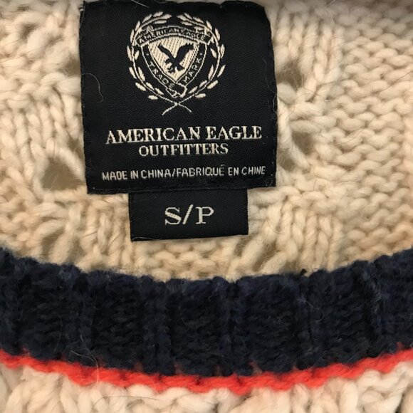 American Eagle sweater women's size S wool crochet fisherman coastal nautical - Picture 3 of 8